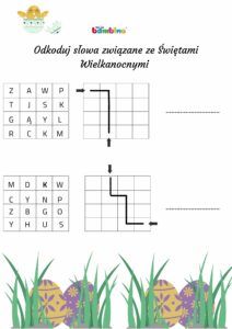 karta pracy Wielkanoc kodowanie odkodowanie słów 