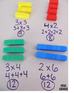 zdjęcie ukazujące mnożenie z wykorzystaniem klocków Lego Education